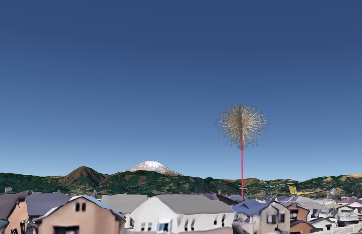 富士山と花火のシミュレーション