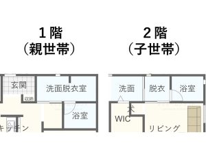 位置を揃えた1階と2階の水周り
