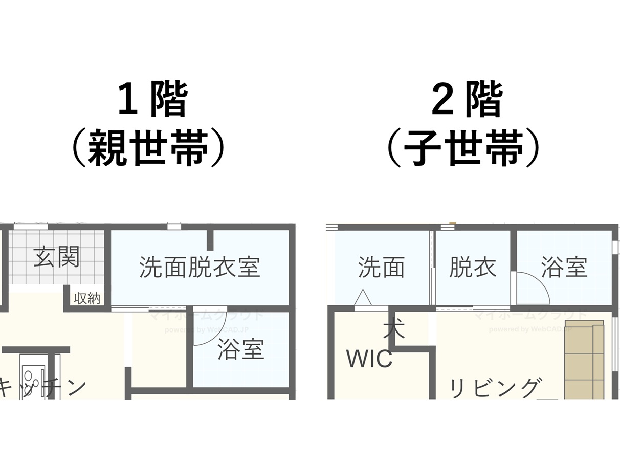 位置を揃えた1階と2階の水周り