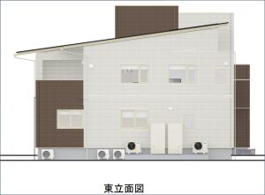 窓のラインを縦横であわせた東立面図