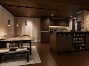 一条工務店の可動棚の家電置き場をオプションの家電収納に入れ替えてみたAIで製作したダイニングキッチンの写真